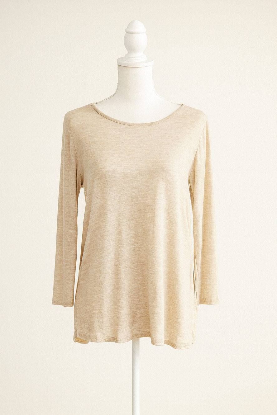 Pebble & Stone S Pleated Back Top Beige Boho Chic Minimalist Chic Layered Blouse